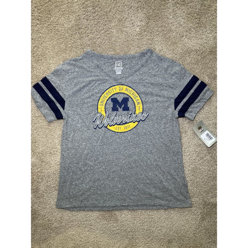Pro Edge University of Michigan V Neck T-Shirt Womens Large 12-14